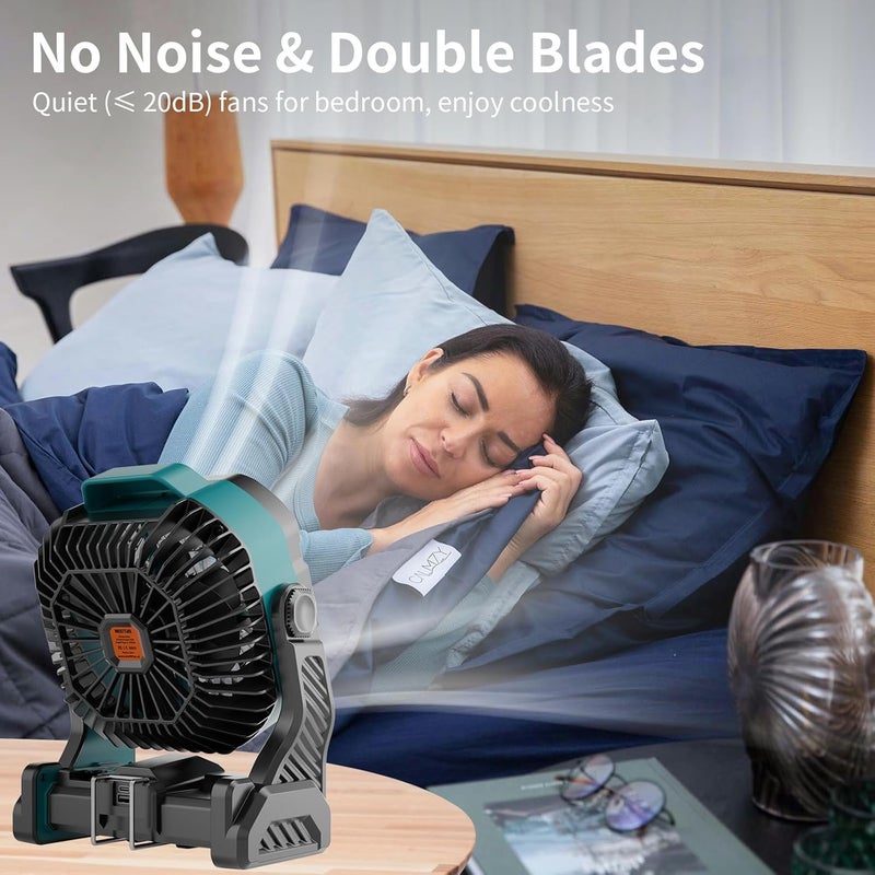 WESTTREE 20000mAh Battery powered fan Camping essentials,Rechargeable fan Portable Battery Operated Tent with Light & Hook X26A Cyan - Image 4